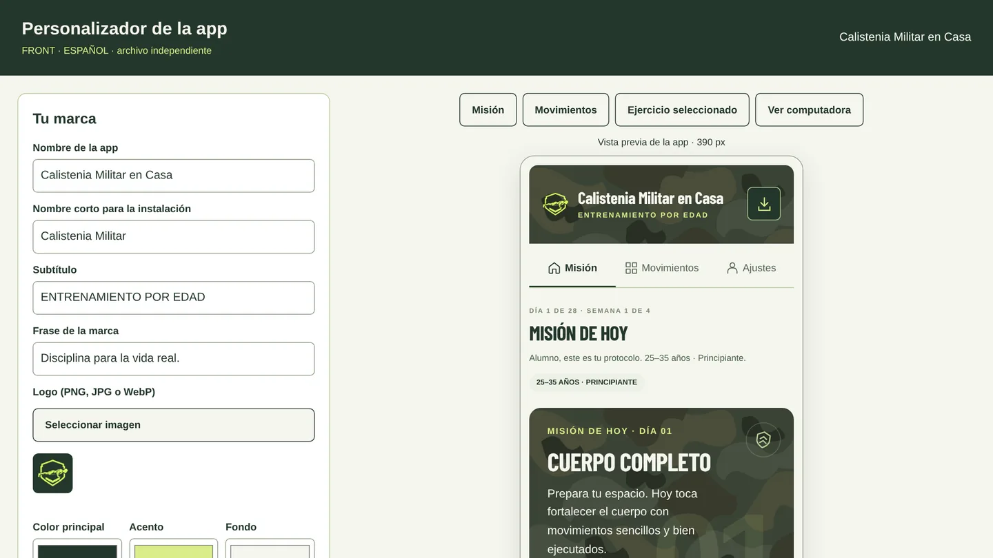 Personalizador real de Calistenia Militar en Casa